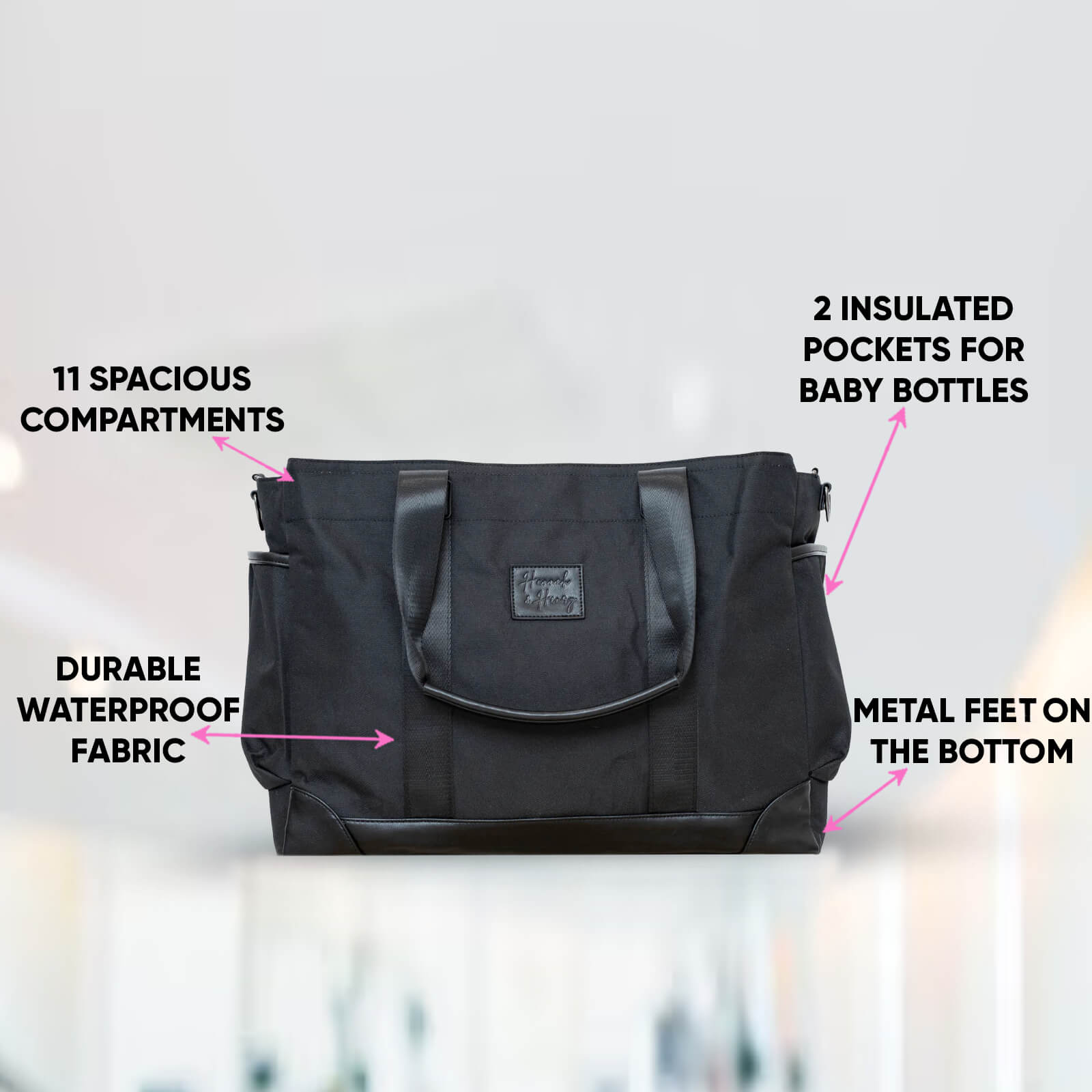 Charlie Nappy Tote | Black - Nappy Bag by Hannah and Henry
