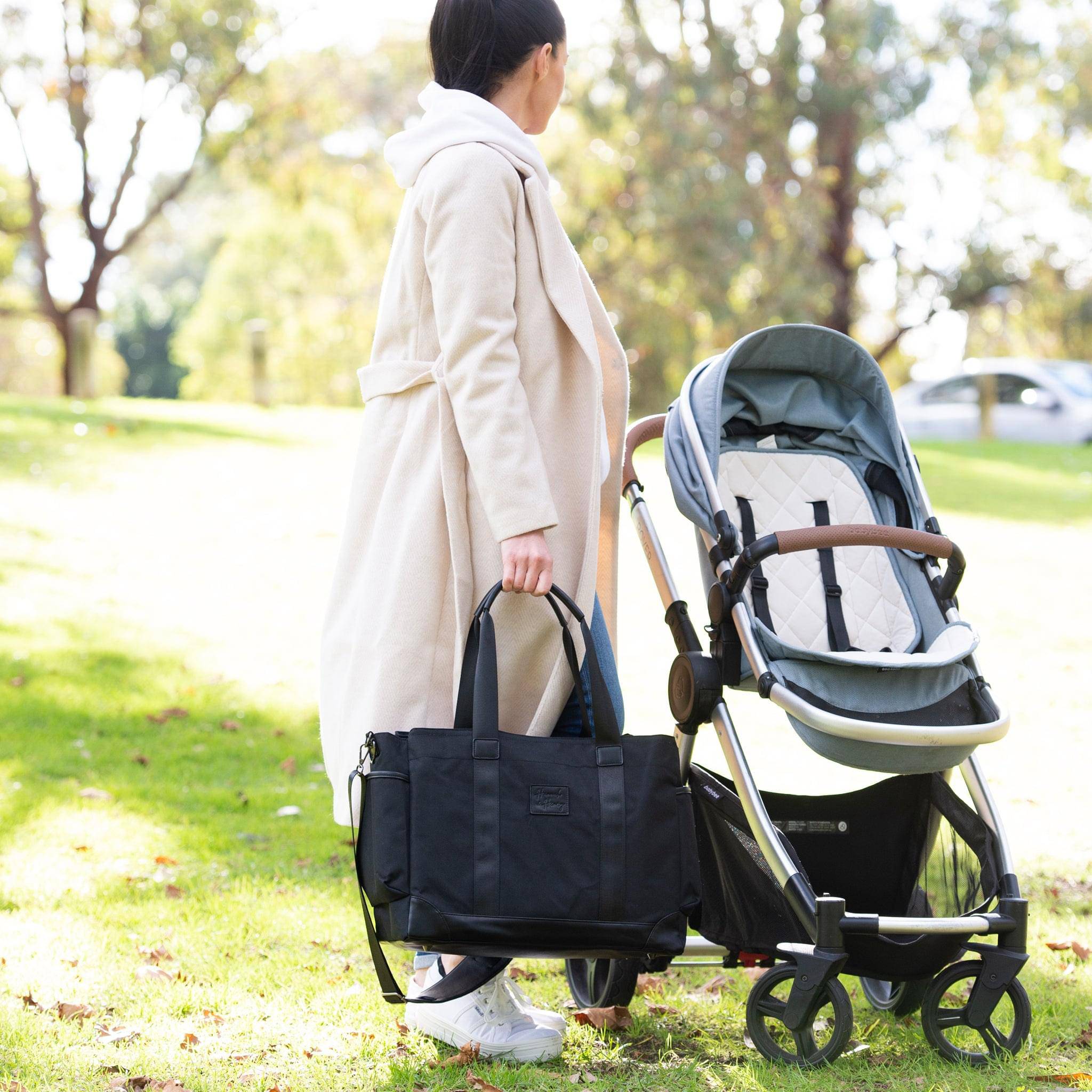 Charlie Nappy Tote | Black - Nappy Bag by Hannah and Henry