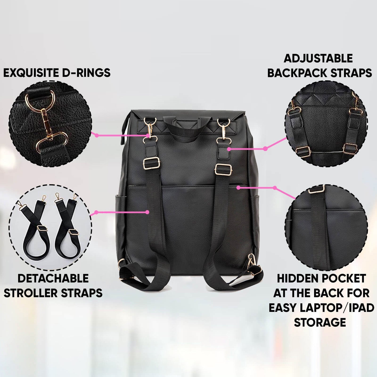 Classic Nappy Backpack | Black - Nappy Bag by Hannah and Henry