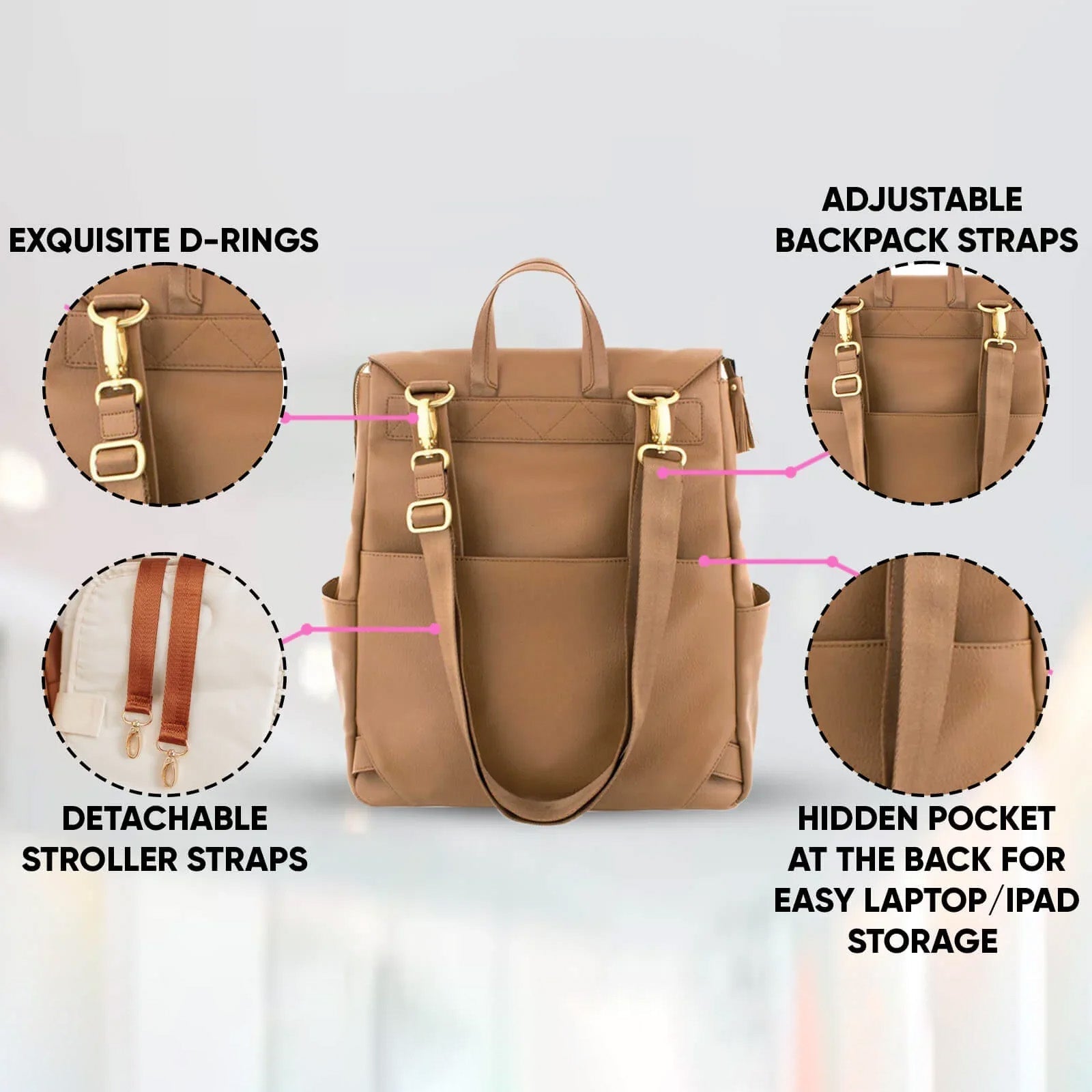 Classic Nappy Backpack | Tan - Nappy Bag by Hannah and Henry