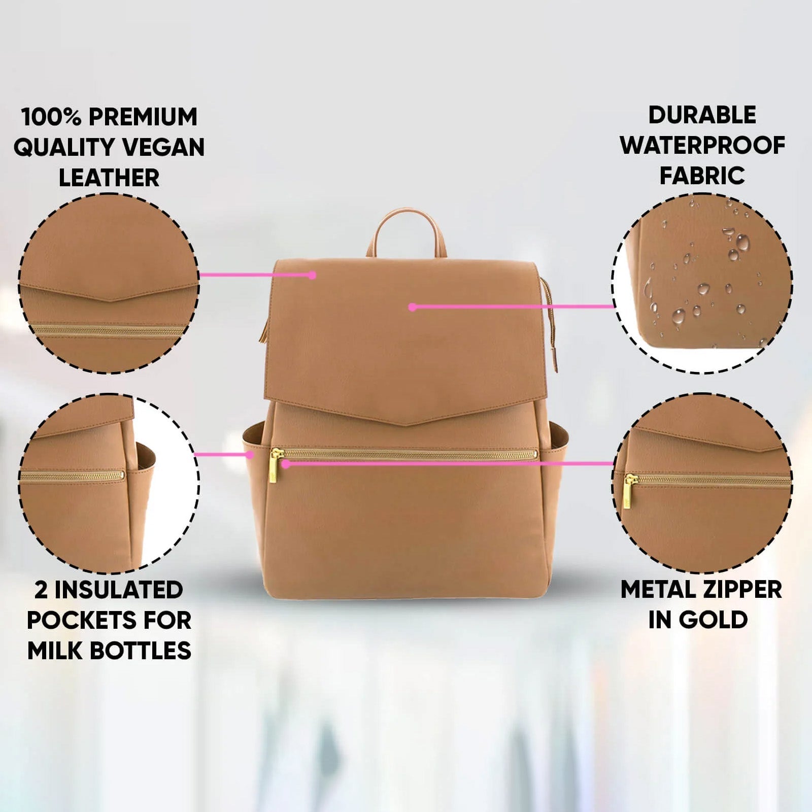 Classic Nappy Backpack | Tan - Nappy Bag by Hannah and Henry