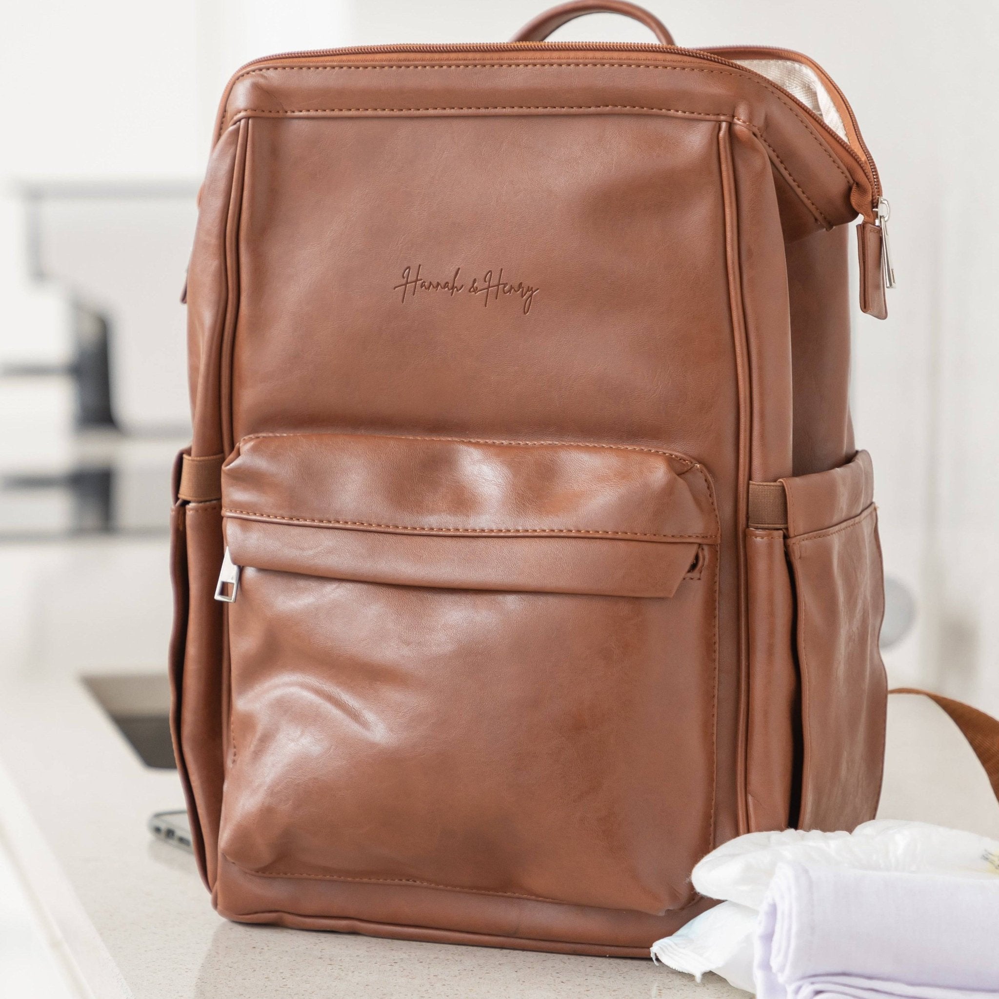Vintage Nappy Backpack | Brown - Nappy Bag by Hannah and Henry