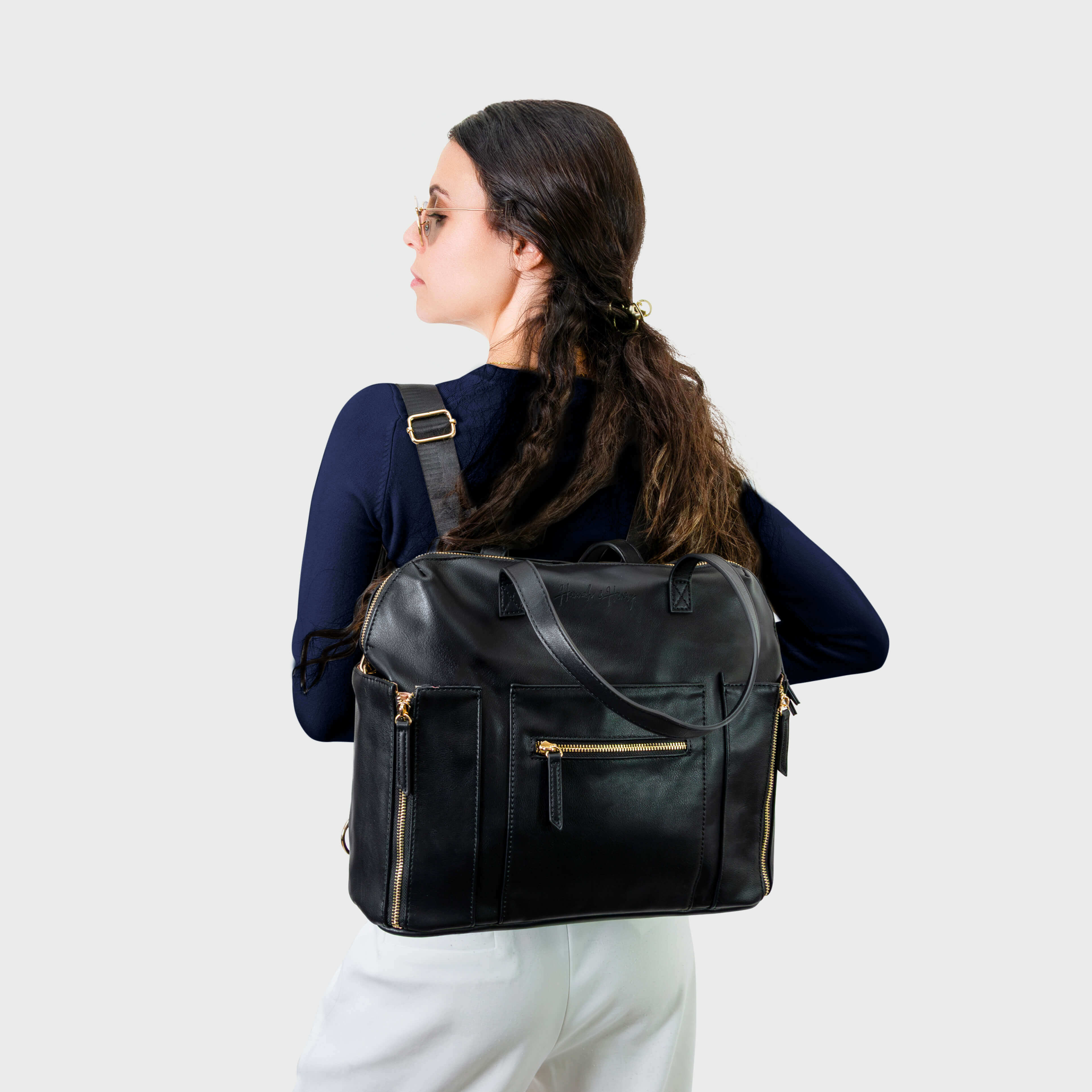 black faux leather backpack australia Stylish Convertible Nappy Bag - Backpack to Tote - Best Australian Designer Baby Bag - Vegan Leather