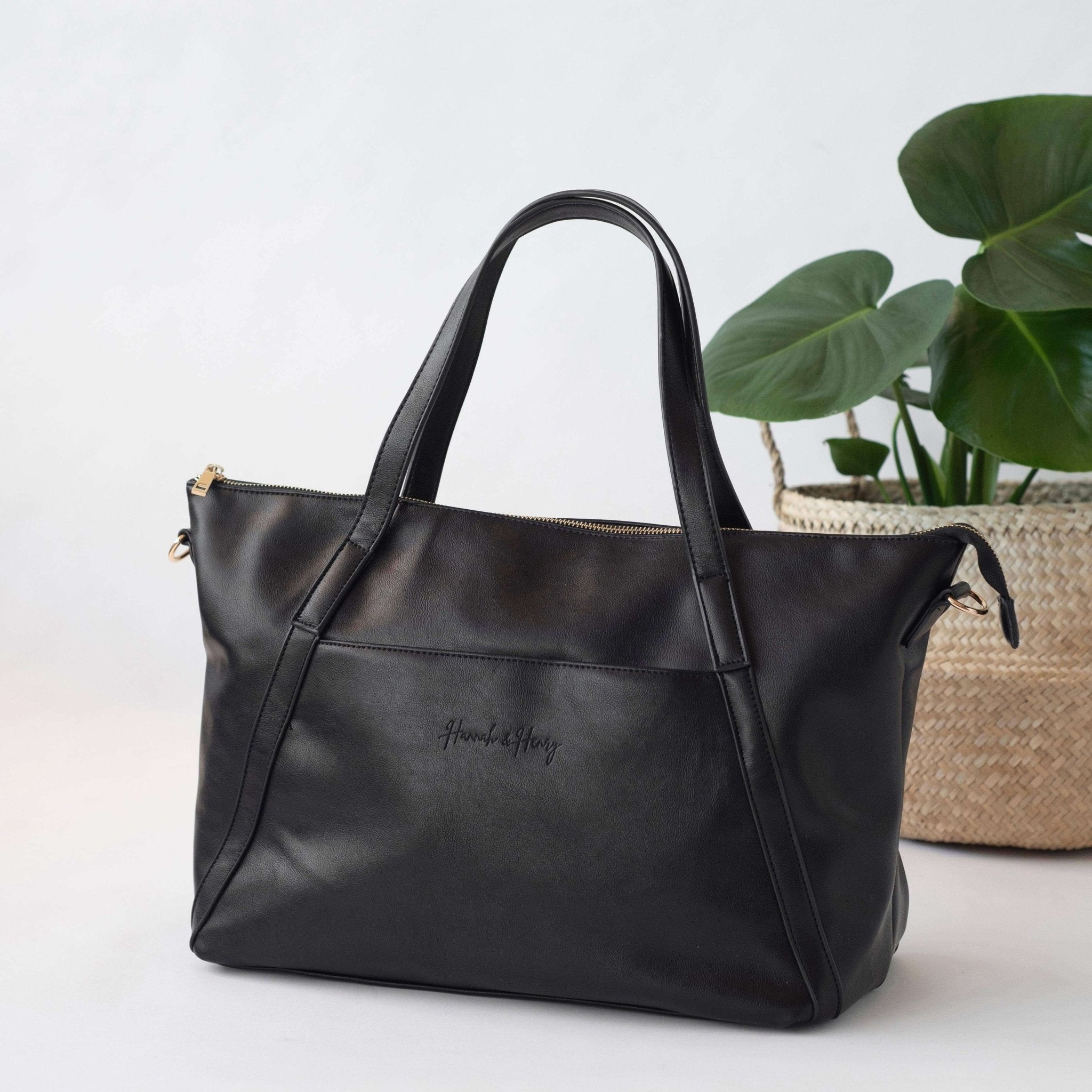 Catherine Nappy Tote | Black - Nappy Bag by Hannah and Henry