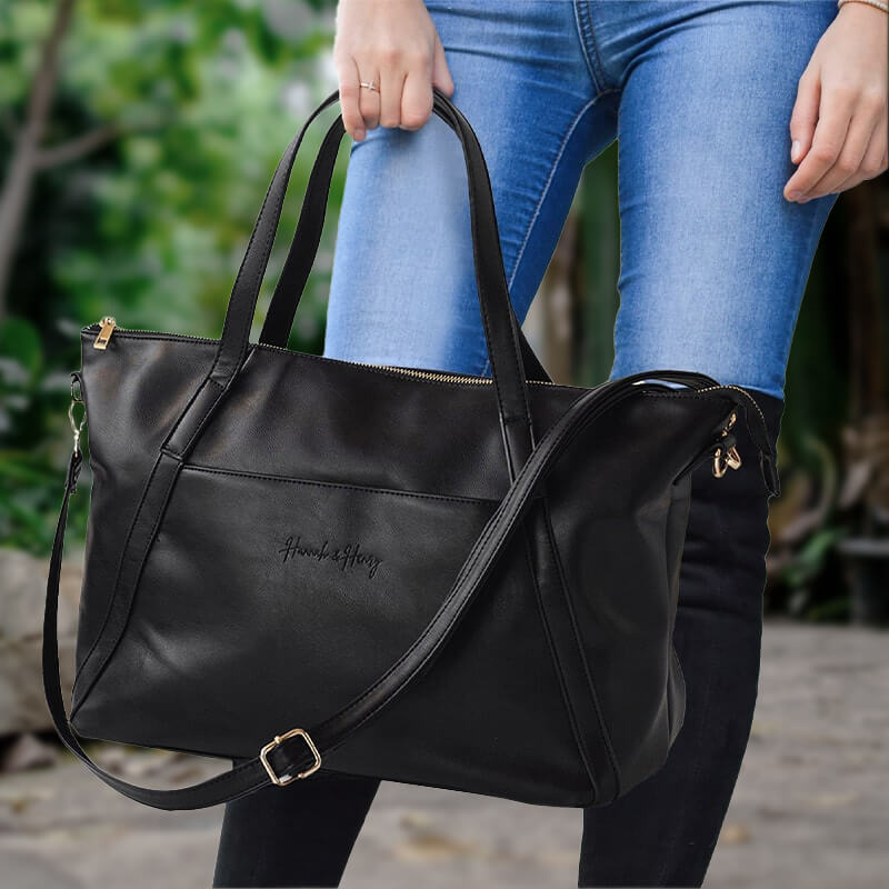 Catherine Nappy Tote | Black - Nappy Bag by Hannah and Henry