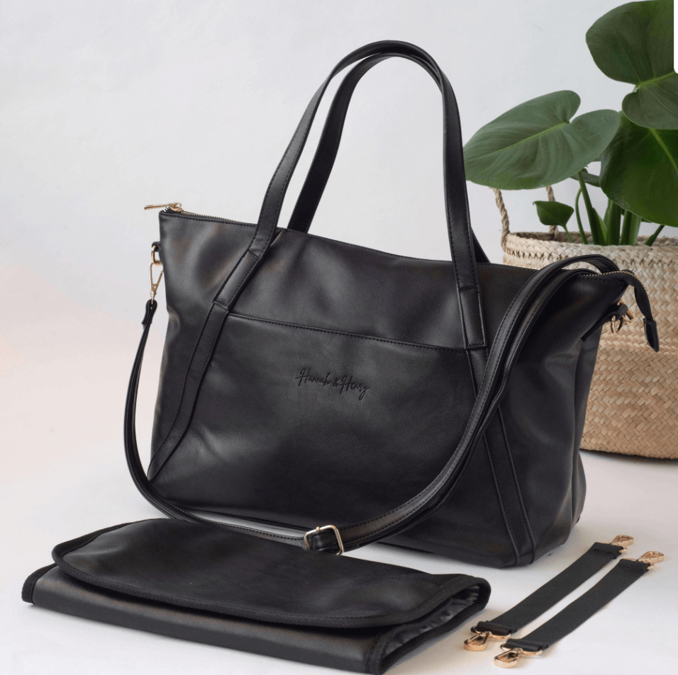 Catherine Nappy Tote | Black - Nappy Bag by Hannah and Henry
