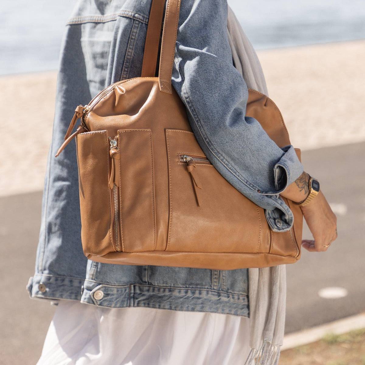 Chelsea Convertible | Tan - Nappy Bag by Hannah and Henry